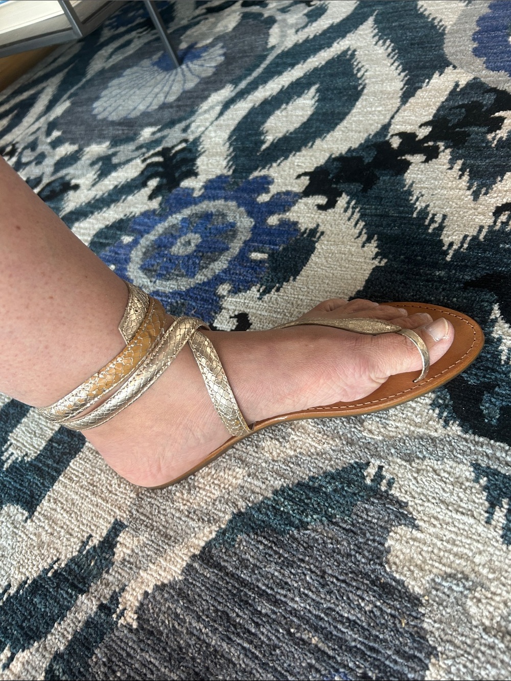 SCHUTZ Gold Alligator Print Wrap Around Sandals - Picture 2 of 7